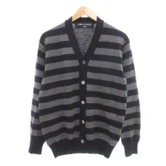 コムデギャルソンオム COMME des GARCONS HOMME カーディガン ウール S グレー ネイビー ブラック ボーダー Vネック 長袖 バック刺繍 HD-N002 /UO ■GY61