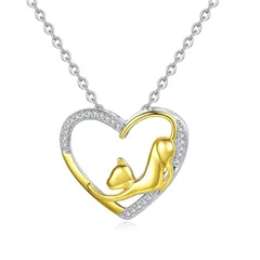 【新品】 [Rockyu] ネックレス レディース ハート シルバー ゴールド ジルコニア かわいい ニャンコ ネコ 猫ネックレス 動物 猫モチーフ キャットにゃんちゃん 心型ペンダント サージカルステンレス 金属アレルギー対応 あずきチェーン 彼女 誕生 1