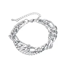 【新品】 ブレスレット レディース シルバー 三連ブレスレット 多重 喜平チェーン 調整可能 記念日 誕生日 ファッション アクセサリー 0