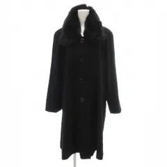 ノーブランド ロングコート カシミヤ ファー付き 11AR 黒 ブラック /UO ■GY58