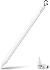 Stouchi 互換品 スタイラスペン iPad ペンシル 磁気吸着充電式 タッチペン フル充電後自動充電停止 傾き感知 パームリジェクション 自動スリープ 途切れも遅延なし マット仕上げ (ホワイト（磁吸＋タッチ式スイッチタイプ）)