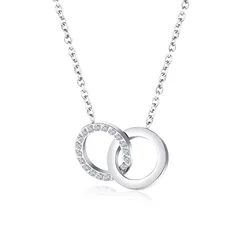 【新品】 [Rockyu] ネックレス レディース シルバー ジルコニア 2連リングペンダント 鎖骨チェーン ステンレス鋼 可愛い クリスマス 母の日 人気 プレゼント アクセサリー 1