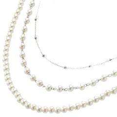 【新品】 [RAKUMIKA] [イメージコンサルタント監修] パール ネックレス レディース 長め [2色ｘ3連ｘ55cm] アクセサリー おしゃれ 冠婚葬祭 結婚式 パーティー 母の日 卒業式 入学式 披露宴 (シルバー) 1