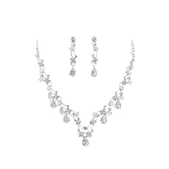 【新品】 [Doyime] 結婚式 ネックレス ピアス (2点セット) レディース ブライダル 花嫁 アクセサリー キラキラ クリスタル 母の日 誕生日 クリスマス プレゼント シルバー 1