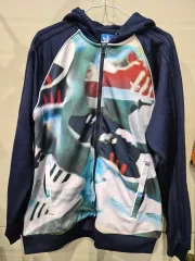 アディダス フードジップアップ ネイビープリンティング