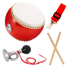 SALUDABLE 和太鼓 パフパフラッパ 楽器 おもちゃ 自転車 応援 バチ 首掛けベルト セット (和太鼓＋パフパフラッパ１個 セット) [和太鼓＋パフパフラッパ１個 セット]