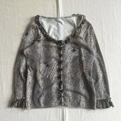 MADE IN ITALY　イタリア製　archive　レオパード　アニマル　ヒョウ柄　総柄カーディガン　フリルシフォン　リボン　パール装飾　9　バレエコア　Y2K　パンキッシュ　平成ギャル　leopard × frill × ribbon cardigan