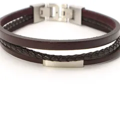 【新品】フォッシル ブレスレット メンズ Multi-Strand Leather Bracelet シルバー ブラウン JF03323040 FOSSILのサムネイル
