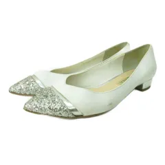 ダイアナ DIANA パンプス フラットシューズ トゥ スパンコール レザー 23.5cm 白 ホワイト 0917 ■YHS4