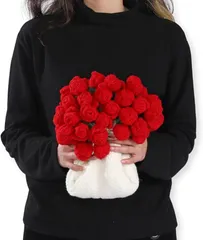 SALUDABLE 花束になるブランケット 完成品 フラワーブランケット ブーケ 編み物 贈り物 (レッド 薔薇,  80cm)