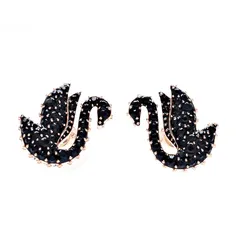 【新品】スワロフスキー ピアス swan 5684608 ブラック×クリア×ローズゴールド SWAROVSKI