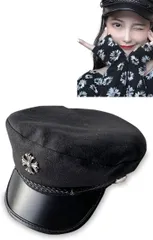 WinJapan レディース キャップ 軍服 ロリータ コスプレ キャスケット 帽子 制服 ポリス 軍ロリ (ブラック(布タイプ（フェルト）),  Free Size)
