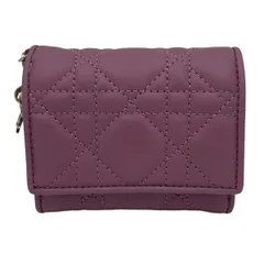 【中古】 Christian Dior クリスチャン・ディオール Lady Dior Lotus ロータス ウォレット カナージュ ラムスキン レディース 三つ折り財布 ピンク 未使用品 25029343 AT