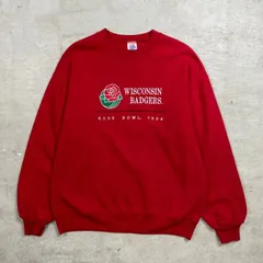 90年代 USA製 WISCONSIN BADGERS ROSE BOWL カレッジチームロゴ刺繍 スウェットシャツ メンズM相当 古着 90s VINTAGE ヴィンテージ ローズボウル アメフト スポーツ 赤色