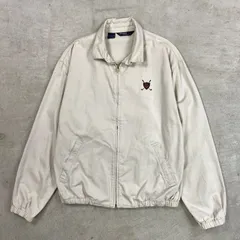 90年代 USA製 Polo by Ralph Lauren ポロバイラルフローレン スイングトップ メンズL相当 古着 90s ヴィンテージ VINTAGE アメカジ 三角タグ チンスト付き ワンポイントロゴ刺繍 ゴルフ スポーツジャケット ライトベージュ