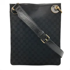 グッチ GUCCI GGキャンバス ショルダーバッグ レザー 120842 ブラック ゴールド金具 レディース【中古】