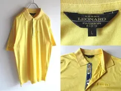 高級 LEONARD HOMME レオナール オム ロゴ刺繍 前立て裏スカーフ柄 シルケット加工 コットン ポロシャツ L イエロー 日本製のサムネイル