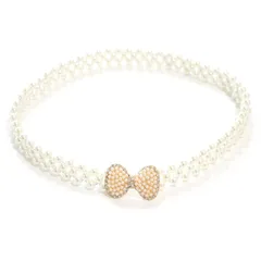 帯締め パール ワンタッチ ラインストーン 伸縮 ゴールド シルバー リボン