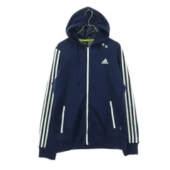 adidas アディダス ワンポイントロゴ 長袖 ジップパーカー M ネイビー レディース 古着