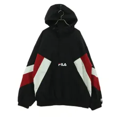 FILA フィラ ワンポイントロゴ 長袖 ハーフジップ ナイロンジャケット L ブラック プルオーバー メンズ 古着