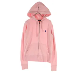 RALPH LAUREN ラルフローレン ロゴ刺繍 長袖 裏起毛 スウェット ジップパーカー S ピンク レディース 古着