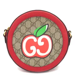 グッチ GUCCI ショルダーバッグ GGアップル クロスボディバッグ GGスプリームキャンバス レッド ゴールド金具 赤 ポシェット 丸型  625216【中古】