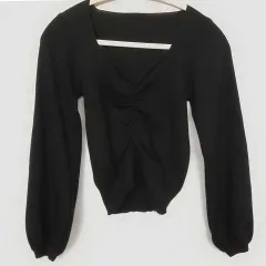 GRL グレイル フロントギャザーショートニットトップス 黒 M ○◇