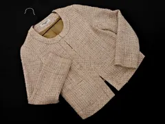 NATURAL BEAUTY BASIC ナチュラルビューティーベーシック ツイード ノーカラー ジャケット sizeM/ライトベージュ ■◇ レディース
