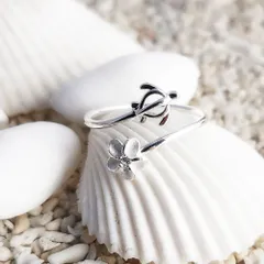 ハワイアンジュエリー リング シルバー トゥーリング ホヌ×プルメリア ピンキーリング Toe Ring 足用 指輪 ハワジュ ギフト プレゼント