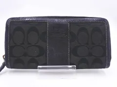 COACH コーチ キャンバス シグネチャー柄 ラウンドジップ 長 財布 黒 ■■ レディース