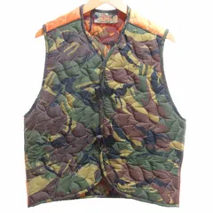 デンハム DENHAM × アトリエリザーブ ATELIER RESERVE 19AW 中綿ベスト キルティング トグル 前開き カラー切替 迷彩柄 カモフラ カーキ×オレンジ Sサイズ 0721