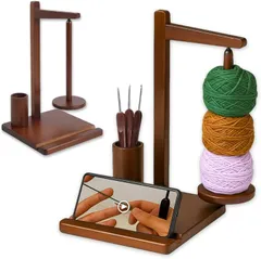 SALUDABLE ヤーンホルダー 毛糸 編み物 スマホ スタンド かぎ針 編み棒 回転 持ち運び (ブラウン)