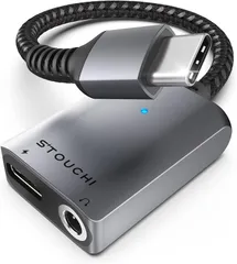 Stouchi USB Type 3.5mm イヤホン変換アダプター 2in1 DAC搭載 24bit/96kHz Hi-Fi音質 30W高速充電PD/QC対応 幅広い交換性 高耐久編組ナイロンケーブル (グレー,  1 Paquet)