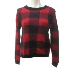 バーバリーブルーレーベル BURBERRY BLUE LABEL モヘヤニット セーター ブロックチェック 肩 金ボタン ウール混 長袖 国内正規 赤 レッド 黒 ブラック 38 STK 1125