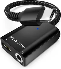 Stouchi USB Type 3.5mm イヤホン変換アダプター 2in1 DAC搭載 24bit/96kHz Hi-Fi音質 30W高速充電PD/QC対応 幅広い交換性 高耐久編組ナイロンケーブル (ブラック)
