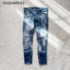 DSQUARED2 ディースクエアード  スキニーデニムパンツ 裾ジップ加工 裾ジップ ダメージ加工 ペイント加工 ブルー レディース 38サイズ Mサイズ相当  綿100%  イタリア製 美脚効果
