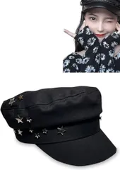 WinJapan レディース キャップ 軍服 ロリータ コスプレ キャスケット 帽子 制服 ポリス 軍ロリ (ブラック (黒タイプ（星）),  Free Size)