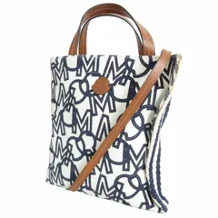 モンクレール MONCLER 21SS RAYA キャンバス × レザー 2WAY トートバッグ ショルダーバッグ ポーチ ダウン入り モノグラム 白 ホワイト 紺