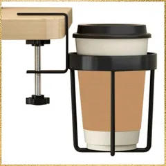 ☆彡送料無料でお届け☆彡ブラック ドリンクホルダー カップホルダー デスク テーブル マグホルダー 机 机の下に収納できる クランプ式 取り付け簡単 金属製 スペース節約 テーブル収納 内径9cm(ブラック)