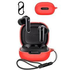 【新品】 対応 Anker Soundcore P40i ケース カバー 【RIGFUJUN】保護カバー カラビナ付き 紛失防止 イヤーホン用ケース キズ防止 耐衝撃 全面保護 落下防止 装着充電可能 防塵 軽量（レッド） 1