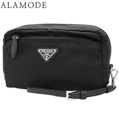 PRADA(プラダ) 三角ロゴ ポーチ ポーチ クラッチバッグ セカンドバッグ 小物入れ コスメポーチ ナイロン レザー ブラック黒 シルバー金具 1NE393 レディース 40802179238【中古】【アラモード】