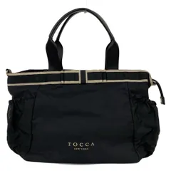 TOCCA(トッカ) ハンドバッグ - 黒×グレーベージュ リボン レザー