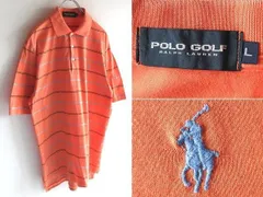 希少 00sビンテージ POLO GOLF RALPH LAUREN ポロゴルフ ラルフローレン ロゴ刺繍 カットソー生地 ボーダー ポロシャツ L オレンジ 橙色