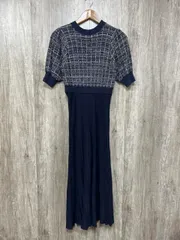 NATURAL BEAUTY BASIC ナチュラルビューティーベーシック ツィードマトンスリーブ ニット ワンピース sizePS/紺 ■◇ レディース