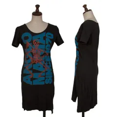 ヴィヴィアンウエストウッド アングロマニアVivienne Westwood ANGLOMANIA コットングリッタースカルプリントロングTシャツ 黒水色他M