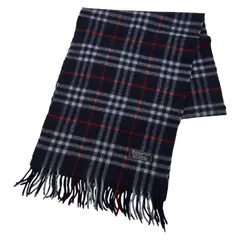 バーバリー チェック マフラー ネイビー カシミヤ100% メンズ BURBERRY【1-0258103】