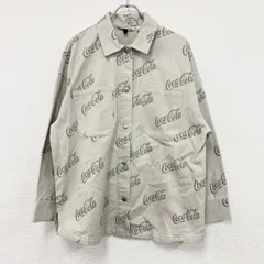 古着 used　H&M　Coca Cola　コカ・コーラ　長袖ワークシャツ　ダブルポケット　総柄　ベージュ　Mサイズ【値引き交渉OK！】