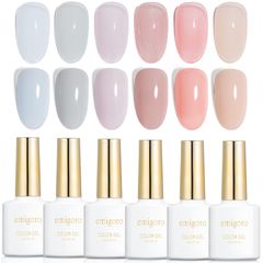 emigoro Gel Nail Set, 6-Color Gel, Self-Nail, Beginner's, Sheer Color Gel Nails, 10ml/Bottle, UV and LED Compatible