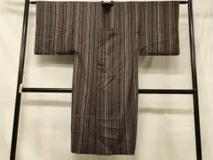 平和屋着物＃道行コート　雨コート　単衣　縞　ロング丈　正絹　逸品　CABD7873in