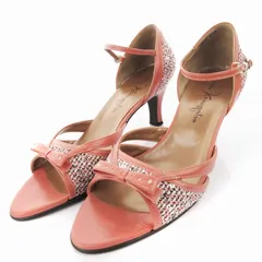 銀座かねまつ GINZA Kanematsu サンダル パンプス 靴 ストラップ ツイード スパンコール 23.5cm ピンク /MM